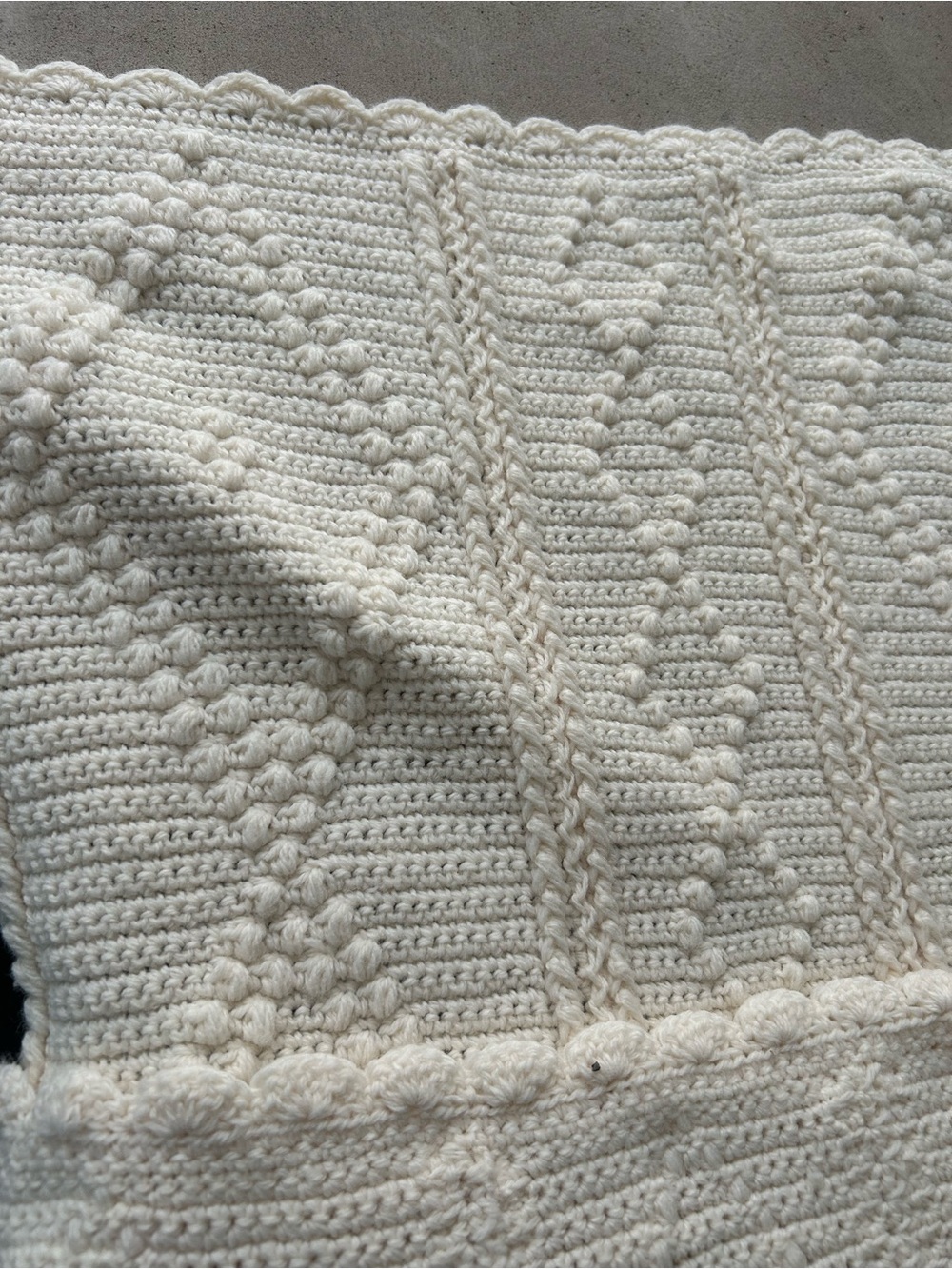 Handmade Crochet Vintage Off White Baby Blanket